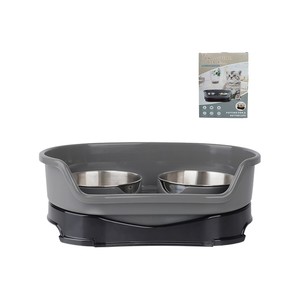 Topika Stainless Steel Double Bowls for Dogs & Cats, Non-Slip Tray