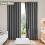 Topika - 2Pack 100% Blackout Linen Eyelet Curtains for Bedroom &Living Room