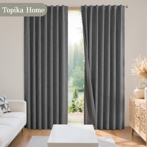 Topika - 2Pack 100% Blackout Linen Eyelet Curtains for Bedroom &Living Room