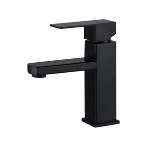 Square Short Basin Mixer With Hose Matte Black (Tall: 17.5cm)