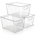 Topika 3pcs Clear Storage Bins Stackable Organizer with Handles,
