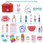 Topika Wooden Kids Doctor Kit and Dentist Play Set with Red Cloth Bag