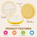 Topika Ceramic Silicone Suction Plate, 3-Section Toddler Meal Dish for Kids