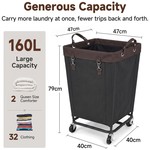 Topika - 160L Laundry Basket With Wheels, Heavy Duty Steel Frame Hamper