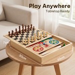 Topika 7-in-1 Wooden Chess Set, 30cm Travel Family Board Game Box for Home