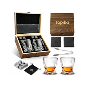 Topika Whiskey Stones And Glass Gift Set With Sculpted Crystal Tumblers
