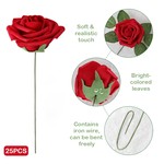 Topika - 25-Piece Artificial Foam Roses with Stems, Red Fake Flower Bouquet