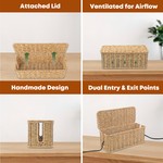 Topika-Cord Organiser Box Rattan Style Cable Management Box for Desk & Home