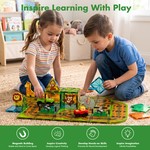 Topika Kids Magnetic Tile Track Set with Electric Vehicles and Tin Box