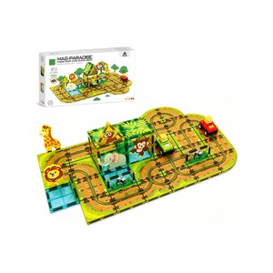 Topika Kids Magnetic Tile Track Set with Electric Vehicles and Tin Box