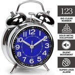 Topika Battery Powered Twin Bell Alarm Clock, Loud Ring Retro Metal Clock