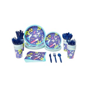 144pcs Science Party Supplies with Paper Party Plates Cups Napkins Cutlery