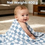 Topika Blue Fluffy Checkered Baby Blanket, Soft Fleece Infant 100x150cm 1pc