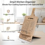 Topika Adjustable Bamboo Cookbook Stand With Conversion Chart & Cable Slot