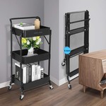 Topika - Rolling Storage Cart,Foldable Utility Metal Trolley for Home Decor