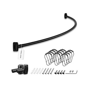TopikaHome-Adjustable Shower Curtain Rod Curved Black 120-180cm, Wall-Mount