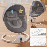 Topika Grey Electric Baby Swing Rocker Chair with 5 Speeds & Remote Control