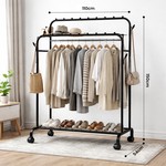 Topika Double Rod Clothes Rack with Wheels & Metal Shoe Storage Stand