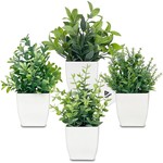 TopikaHome - Mini Artificial Greenery Potted Plants - 4 Pack for Home Decor
