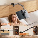 Topika Long Arm Tablet Stand With Dual Phone Holders,Flexible Bedside Mount