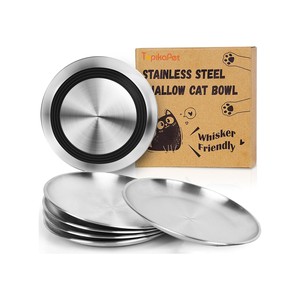 Topika - Stainless Steel Cat Plates Set, NonSlip Shallow Cat Bowls for Food