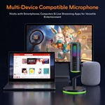 Topika Round USB Gaming Microphone With Stand, PC Streaming Mic & RGB Light