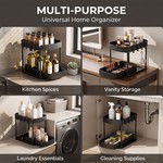 Topika Under Sink Organizer 2 Tier Pull-Out Storage Rack With Side Hooks