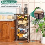 TopikaHome- 4-Tier Kitchen Fruit Basket Cart with Pull-Out Storage Bins