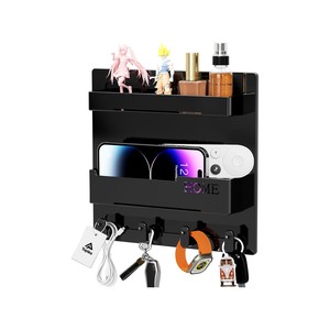 Topika Bedside Wall Organizer Shelf with hooks for Phone & Small Essentials