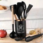 Topika - Silicone Kitchen Utensils Set 12-piece Non-Stick, Wooden Handles