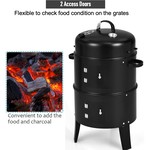 Topika - 3-in-1 Charcoal Vertical BBQ Grill Smoker Grill with Thermometer