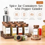 Topika - Spice Jars Glass Set 27pcs with Walnut Lids,Funnel,Grinder,Labels
