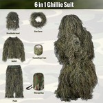 Topika Adult Ghillie Suit 6 Piece Set, 3D Leafy Green Camo Hunting Apparel