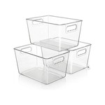 Topika 3pcs Clear Storage Bins Stackable Organizer with Handles,