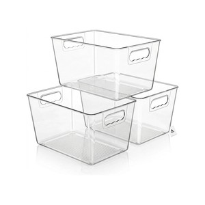 Topika 3pcs Clear Storage Bins Stackable Organizer with Handles,