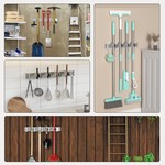 Topika Broom Holder Wall Mount Mop 2-in-1 Broom Holder and Hooks Organiser