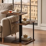 Topika -C Shaped End Table for Couch With 3 Tier Storage& 360 Swivel Top
