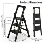 Topika-Folding Step Ladder,3 Step Stool Step Ladder w/ Wide Pedal for Home