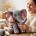 Topika - Crochet Kit For Beginners, Pink-Eared Elephant Crochet Set