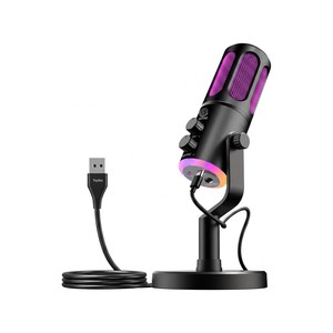 Topika Round USB Gaming Microphone With Stand, PC Streaming Mic & RGB Light