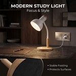 Topika - Wooden Base Desk Lamp with Base Switch, White Metal Shade
