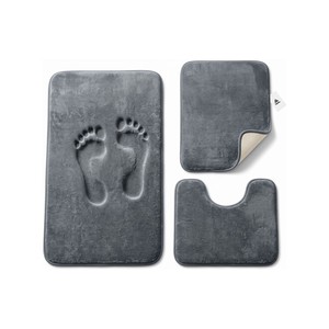 Topika - Bathroom Mat Set 3 Pcs, Non-Slip Plush Memory Foam Bath Rugs